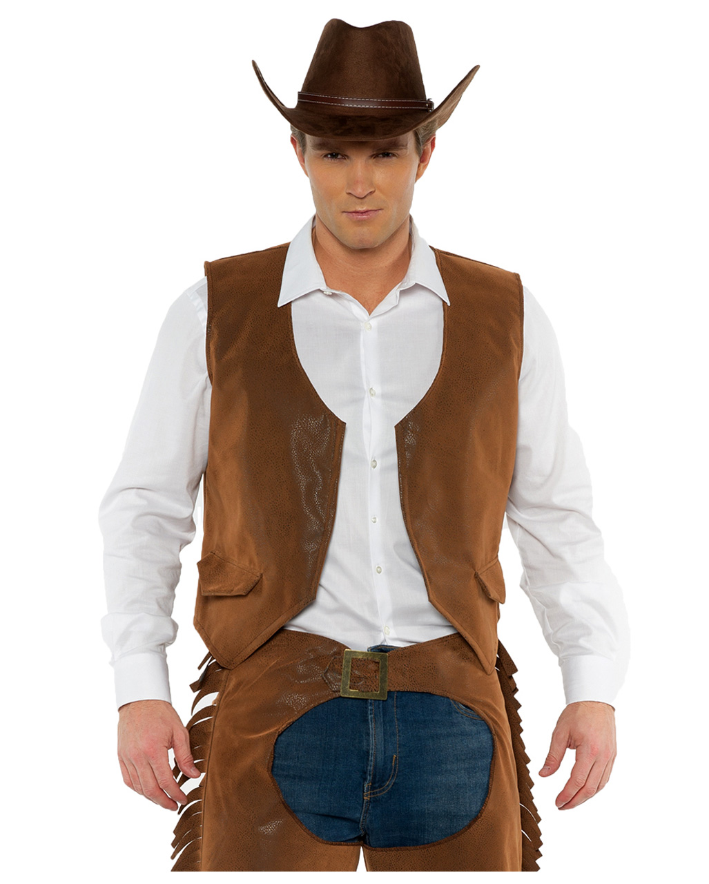 Brown Cowboy Vest for carnival & fancy dress party | horror-shop.com