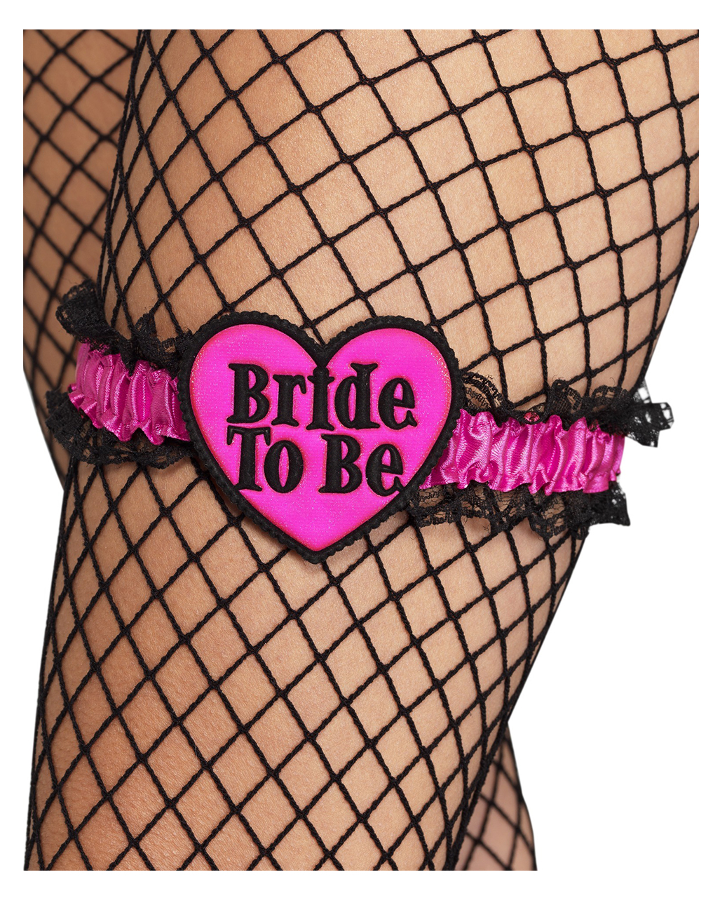Strumpfband mit Aufschrift BRIDE-TO-BE Pink/Schwarz Braut Junggesellenabschied 