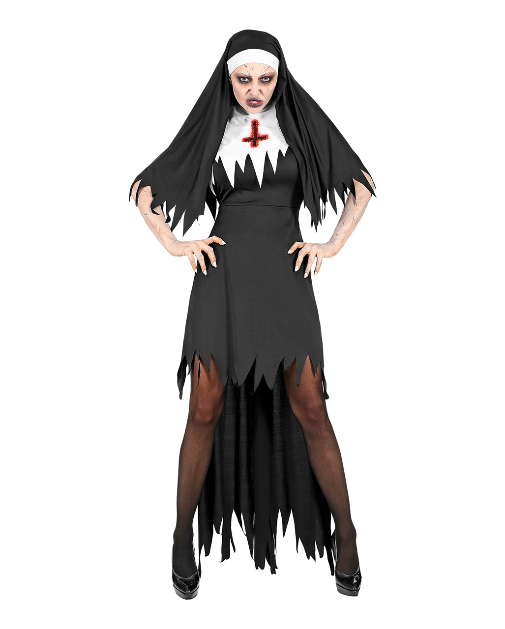 Demonic Nun Costume With Hood on Halloween 