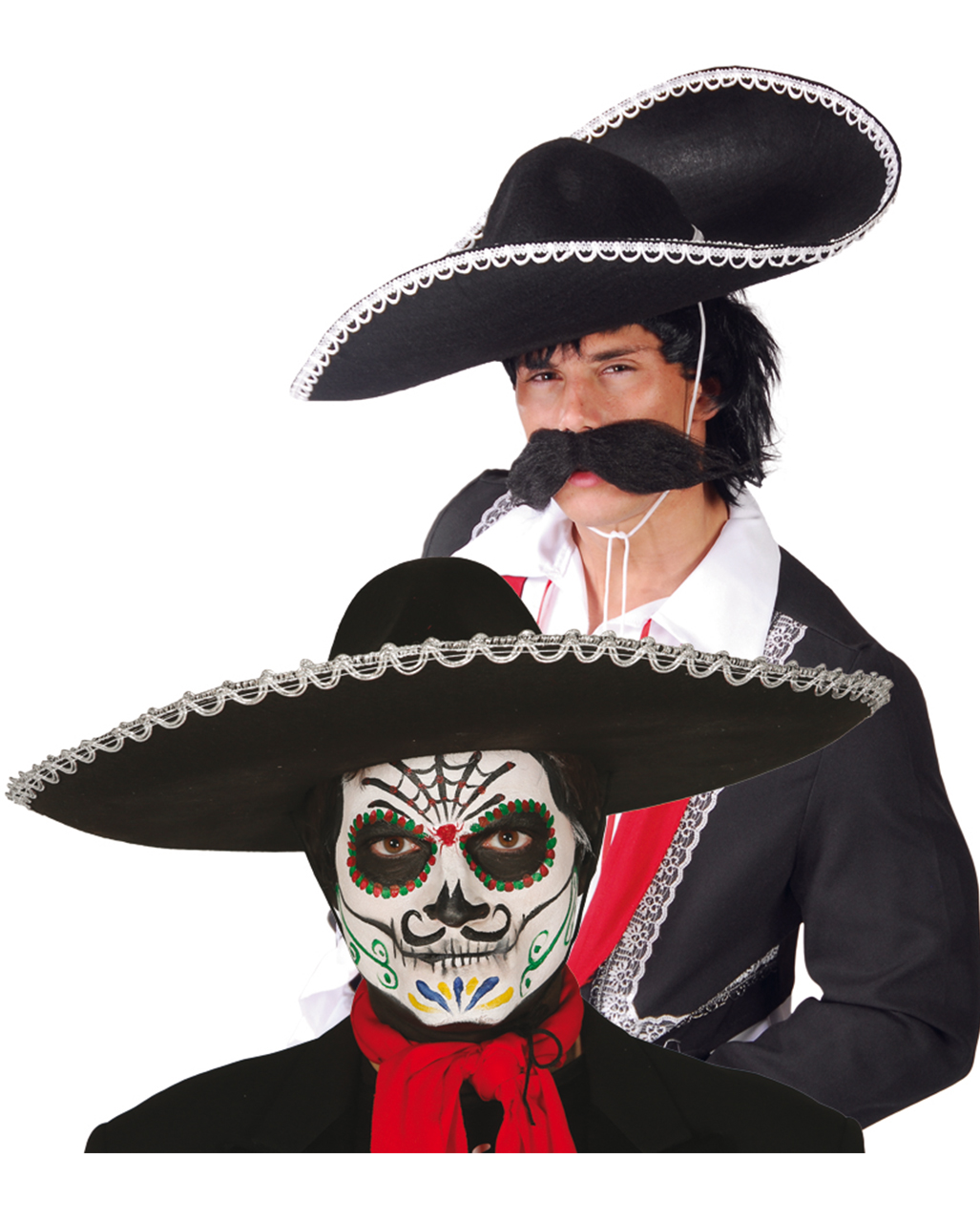 AC579 Black Red Day of the Dead Hat Halloween Mexican Spanish Costume Accessory 