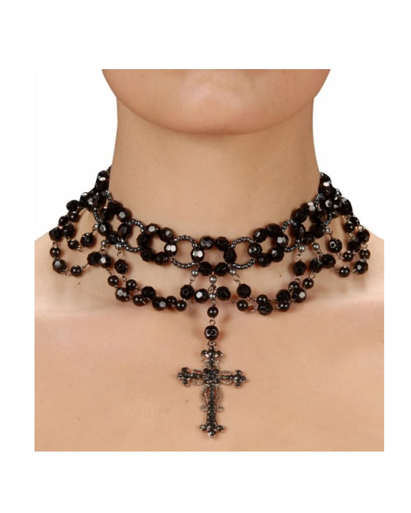 Gothic pearl necklace with cross Gothic Necklace with black pearls