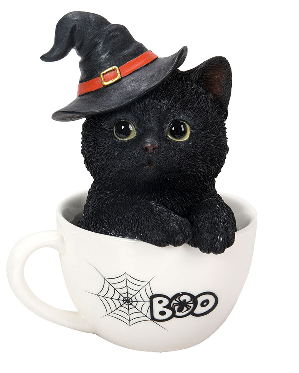 Schwarze Hexen-Katze in Tasse Fantasy Kätzchen Halloween Deko 