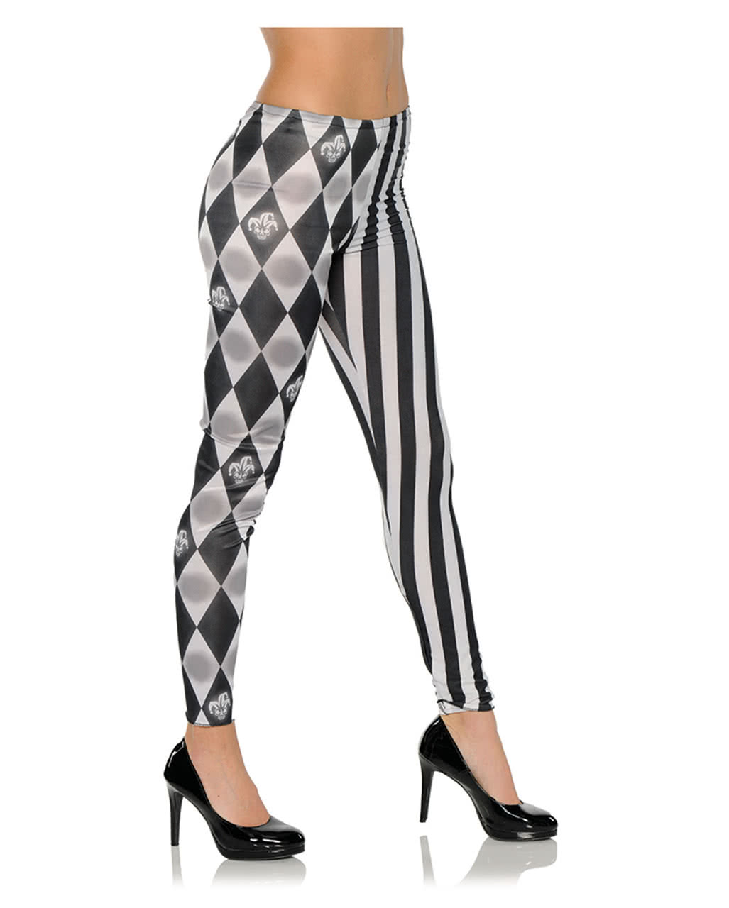 Harlequin Costume Leggings Black White Halloween Trousers