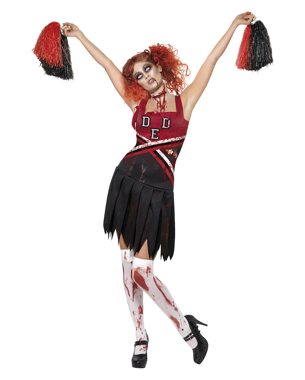 Zombie cheerleader fancy dress halloween adult blood vampire costume + poms...