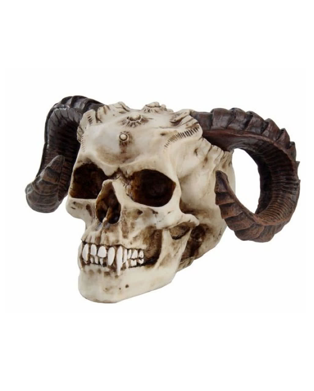 Totenkopf Teufel Deko Figur Skull Devil Horned Teufelskopf mit Widderhörnern 