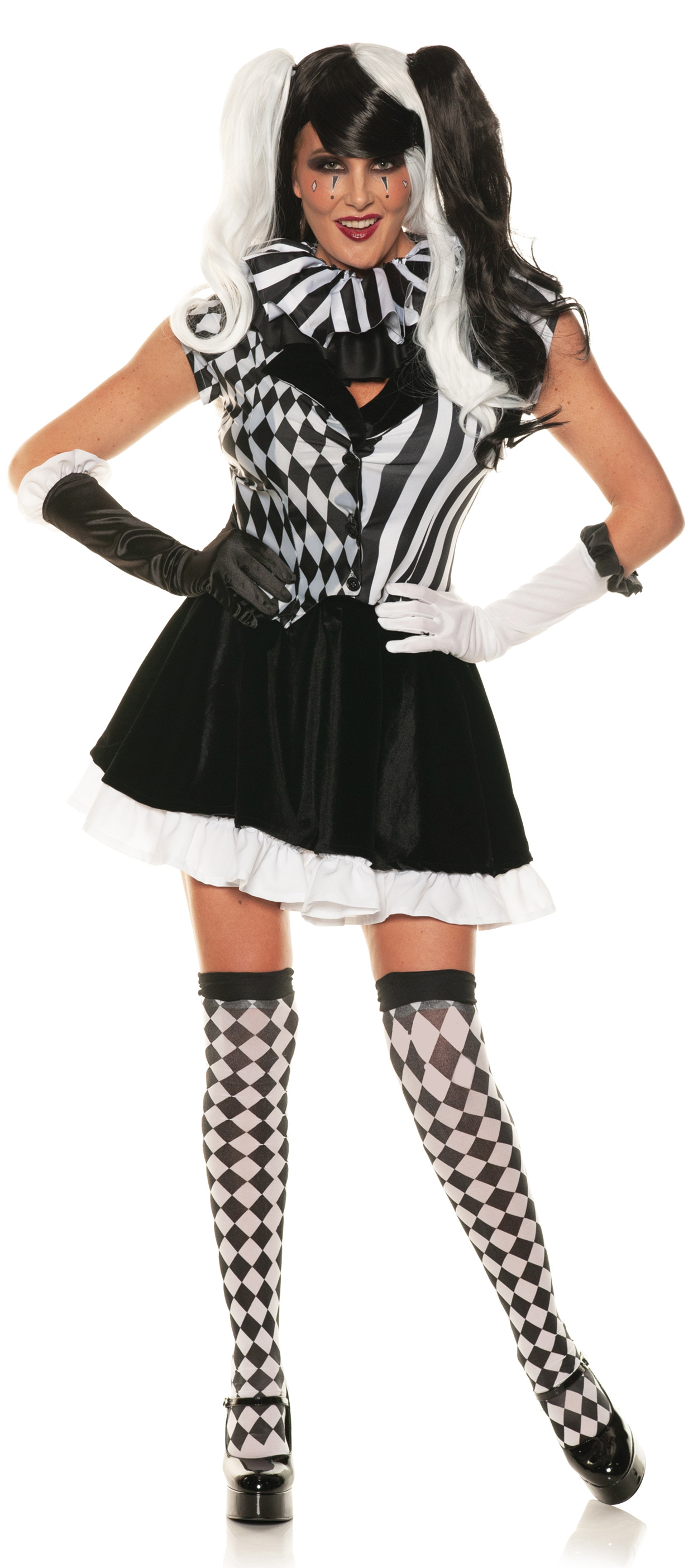 Harlequin Jester Tights Ladies Fancy Dress Halloween Carnival Womens Costume