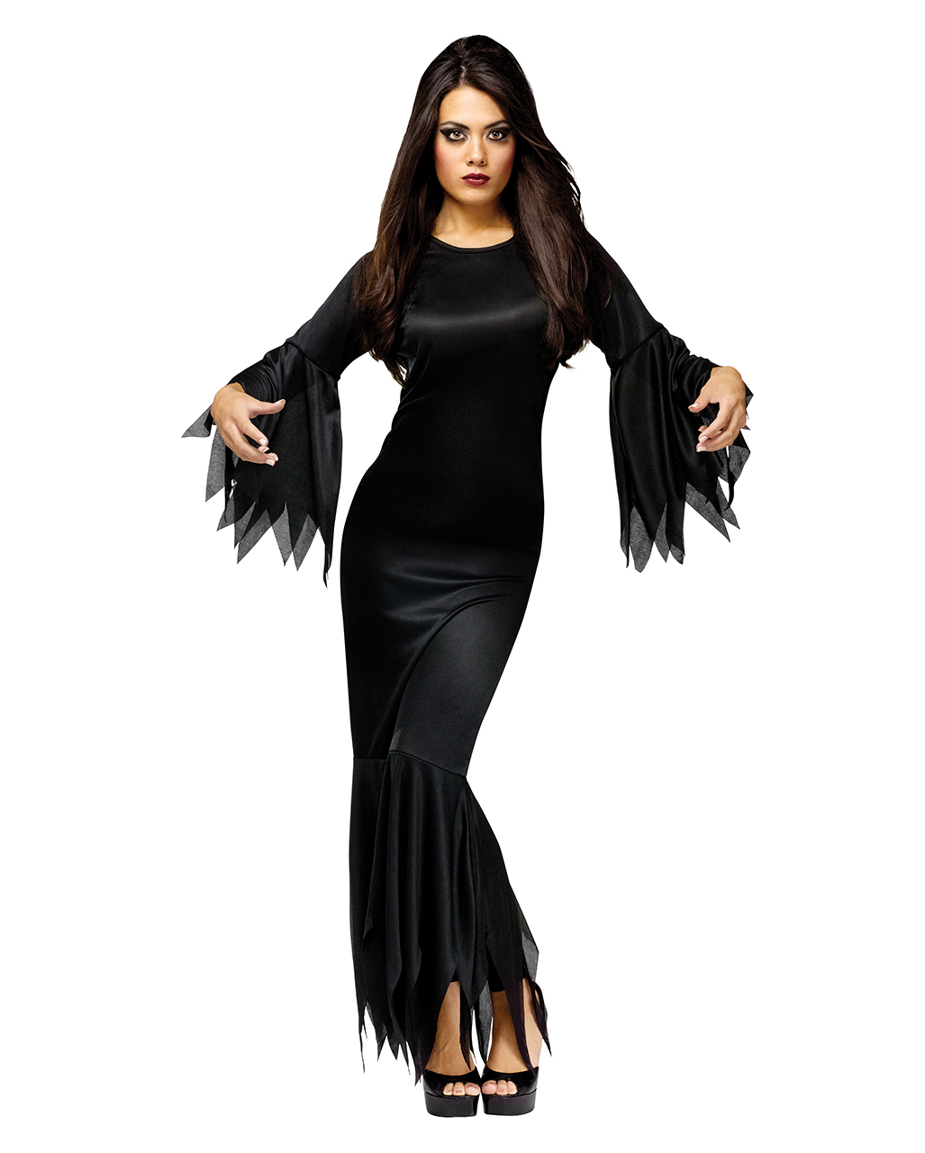 Womens Duchess Morticia Witch Adult Halloween Family Fancy Dress Costume Wig 