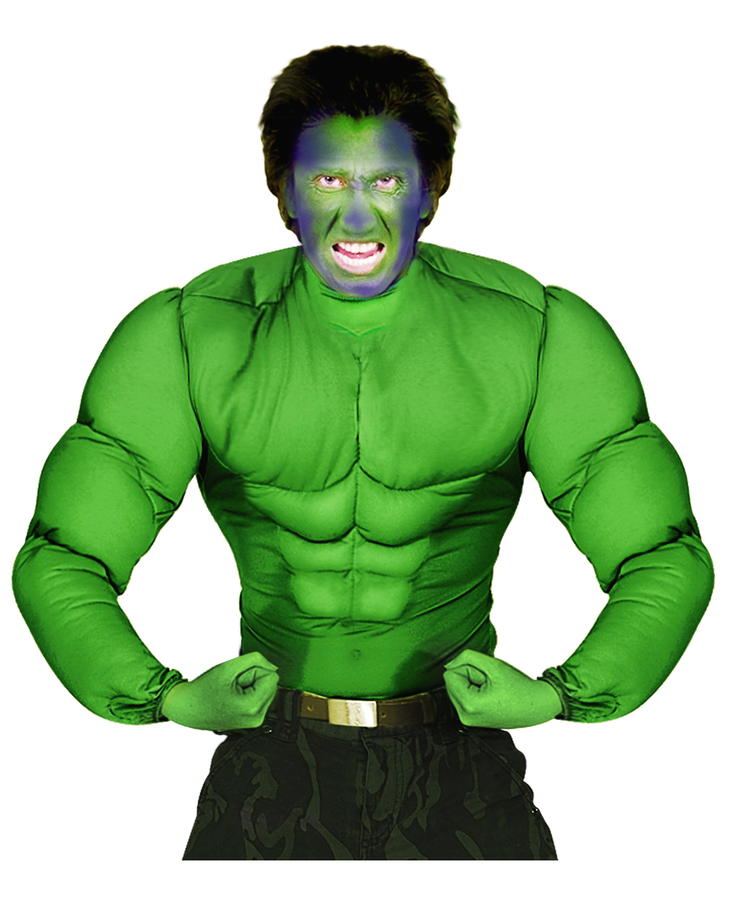 Mens Green Muscle Top Padded Body Suit Superhero Hulk Style Army Costume 