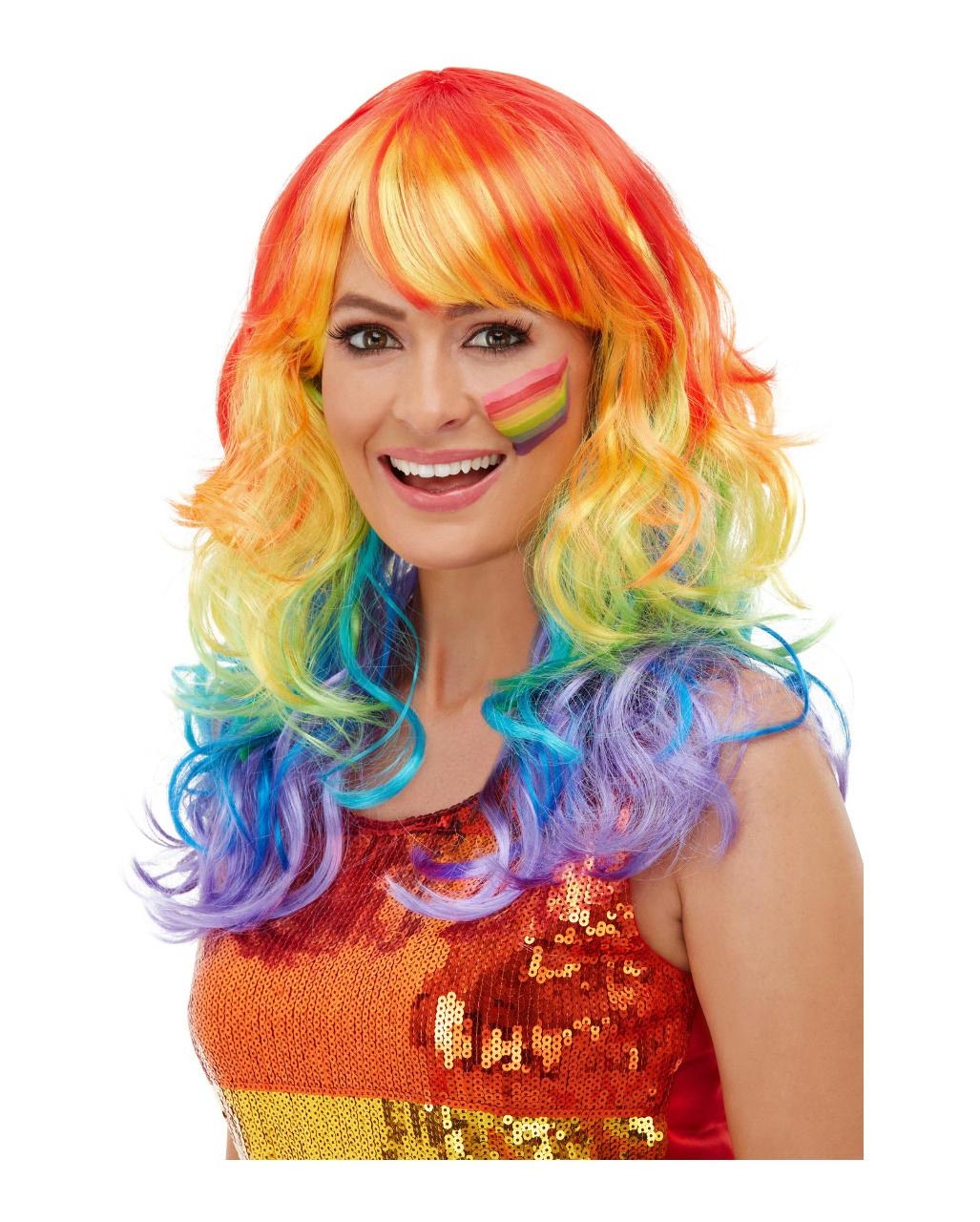 Damen Perücke Regenbogen zum Kostüm an Karneval Fasching Party Rub 