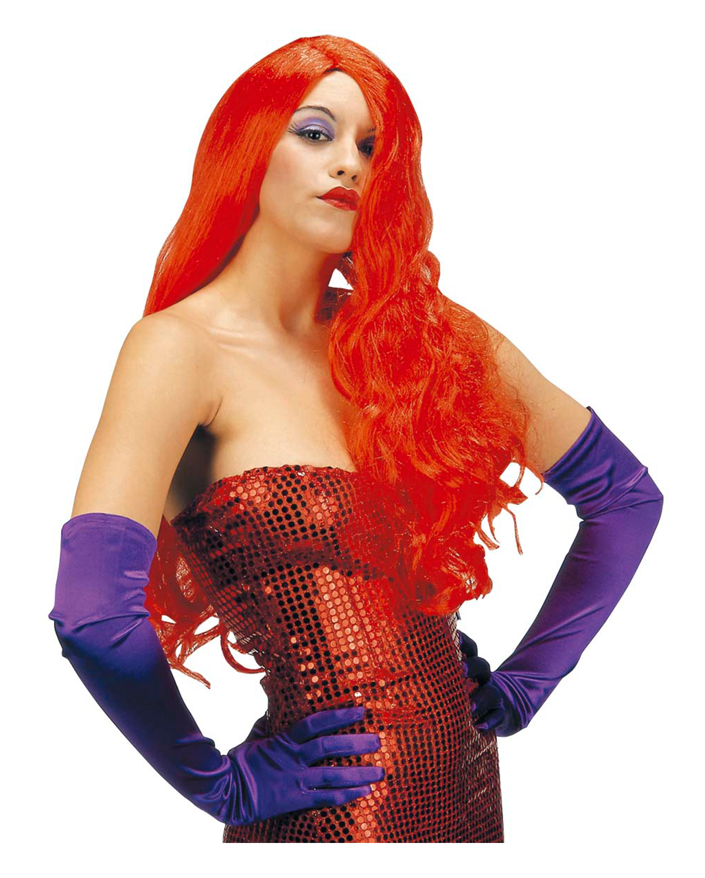 Red Longhair Wig Jessica | FireRed carnival wig | horror-shop.com