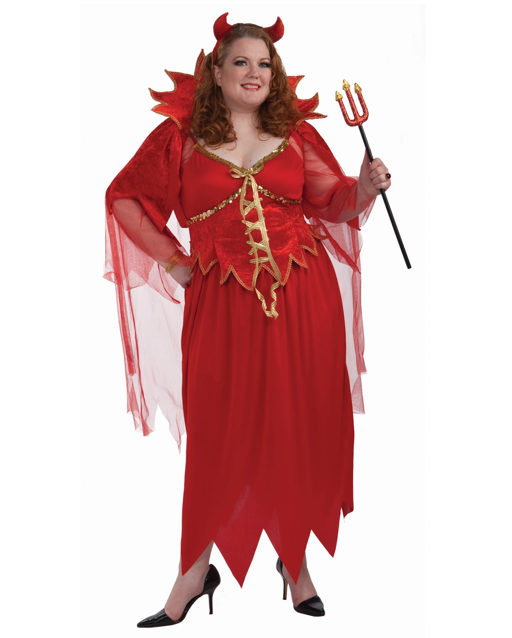 Damen Kostüm Teufelin Dreizack Gr 42 rot Halloween Fasching Karneval