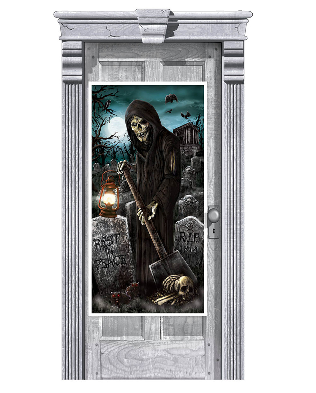 2 Schaurige Tür Poster Zombie an Holztür Dekoration Halloween Horror Deko 