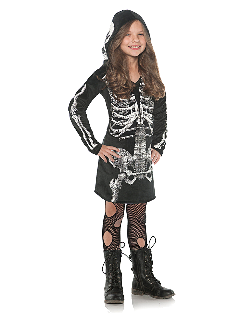 IKALI Mädchen Skelett Kostüm Halloween Kinder Farbe Knochen Kleid Schädel Neon Funky Outfit 2PCS 