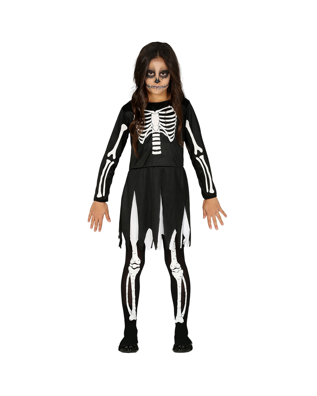 Skelett Kostüm Kinder Mädchen Horror langes Zombie Skelettkleid Halloweenkostüm 