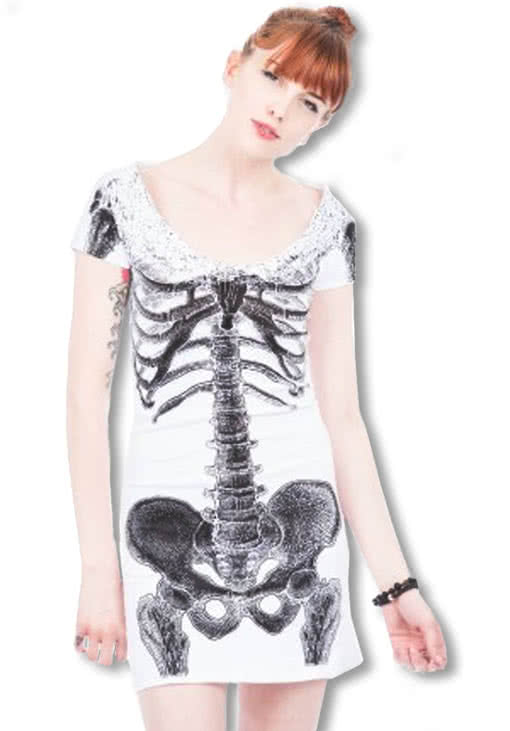 Skeleton shirt dress white Punk dress ...
