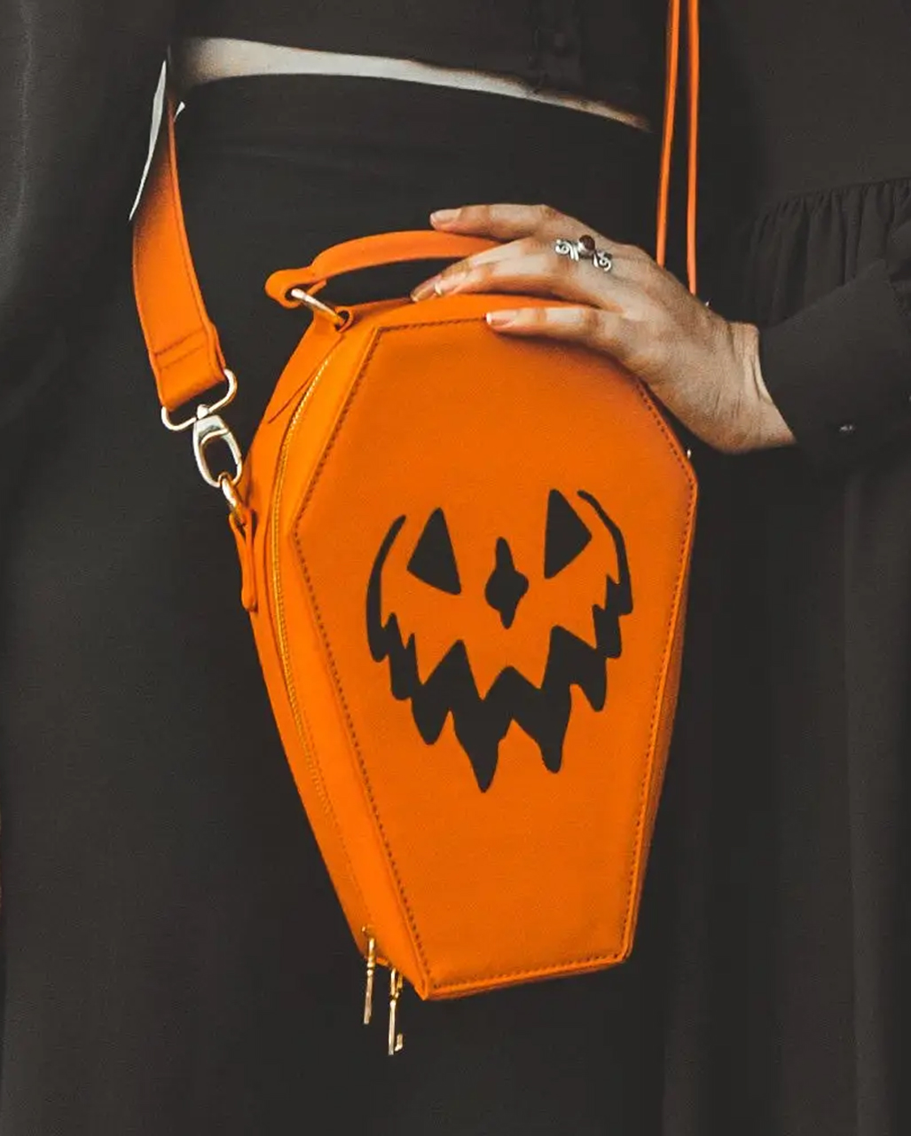 Spooky Pumpkin Coffin Handbag Orange for Halloween