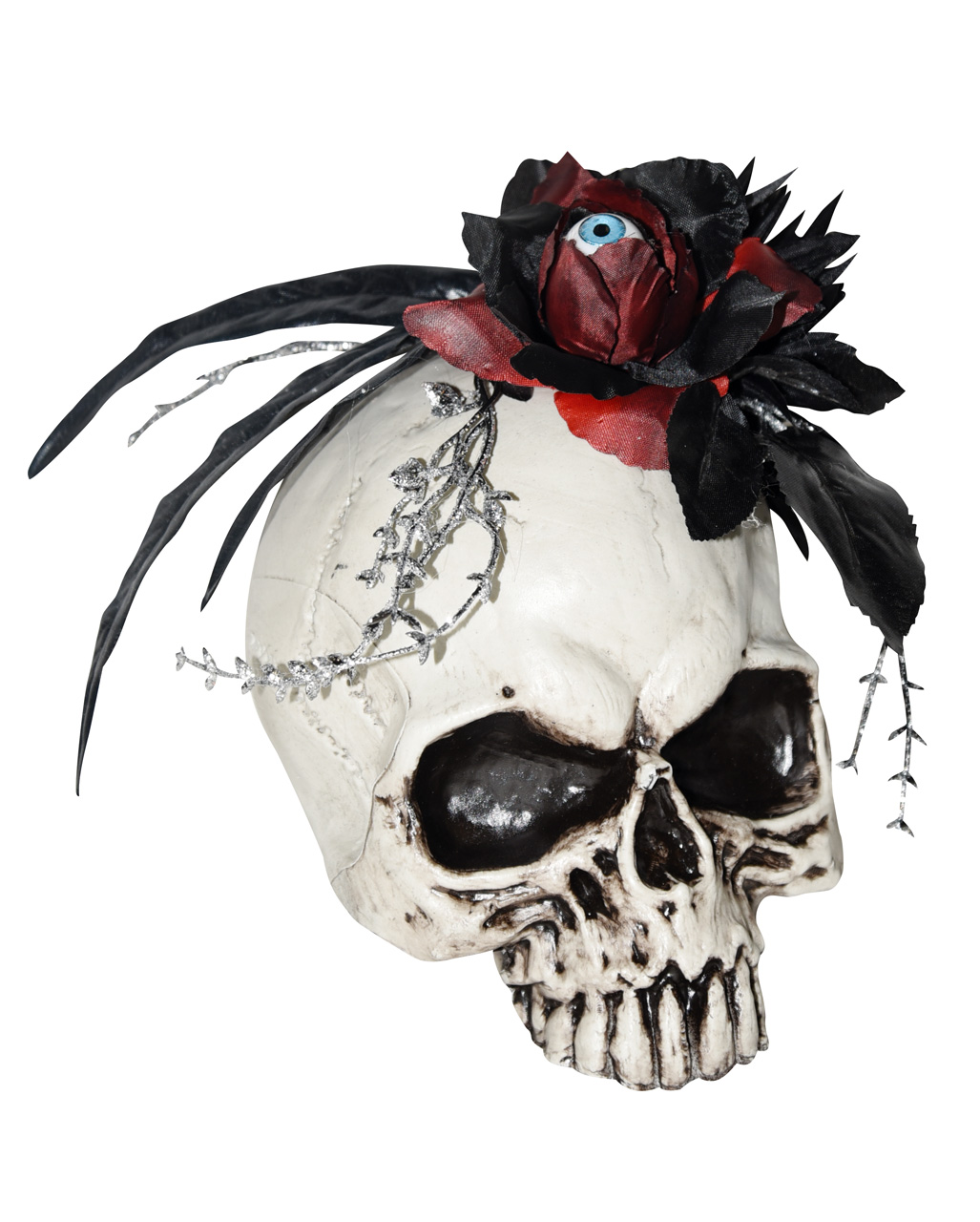 Deko Rose schwarze Totenkopf Blume Grusel Halloween Rosen Dekoration Horror 