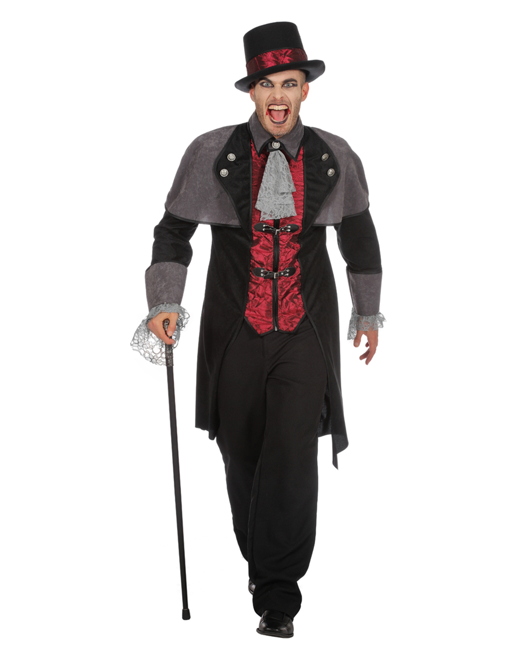 Mens Gothic Count Vampire Costume Dracula Halloween Scary Fancy Dress Outfit 