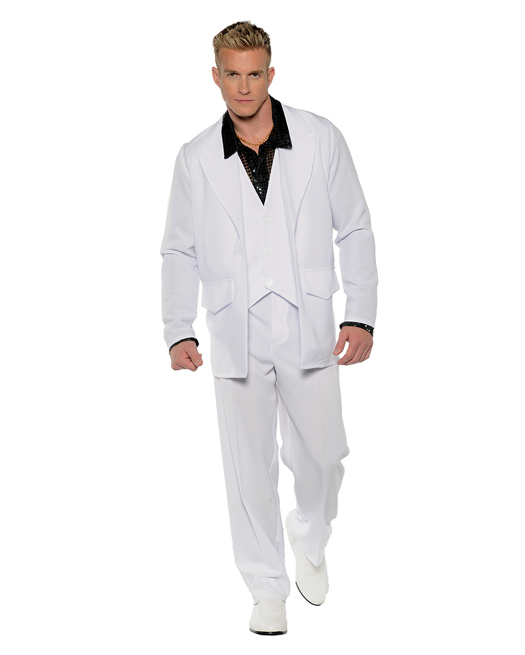 I wear clothes combination embroidery White 70s Men Costume Suit for theme parties | Horror-Shop.com