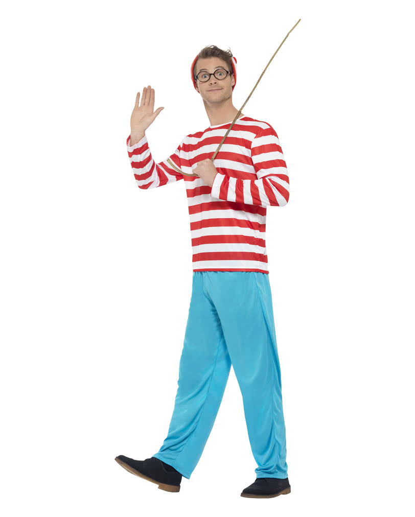 Mens Red//White Striped Jumper Wally Fancy Dress Costume One Size