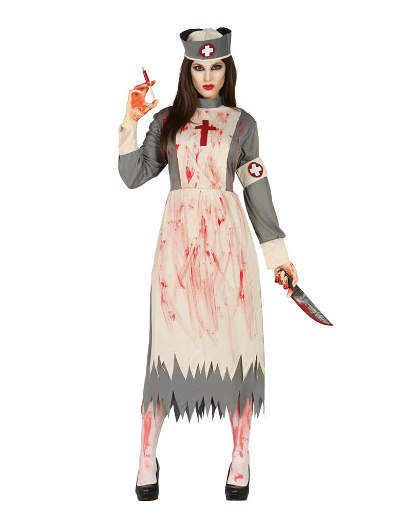 K9 Zombie Nurse Fancy Dress Horror Bloody Scary Halloween Party Costume Outfit