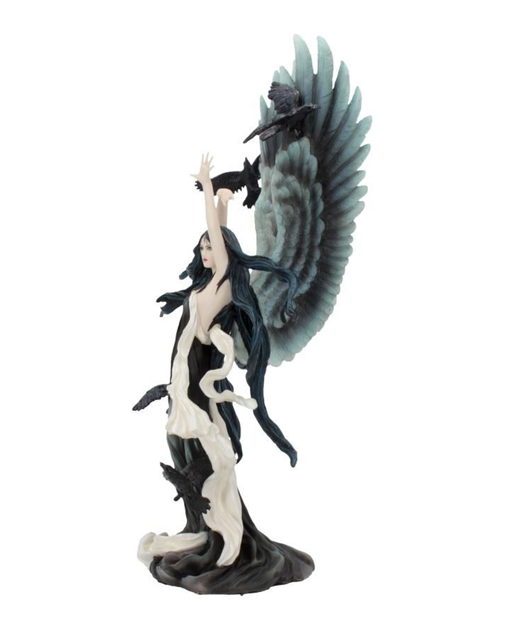 Gothic Fee Statue Fantasy Nacht Elfen Figur mit Raben am Lagerfeuer LED 