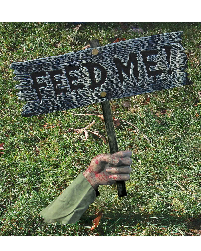 Feed Me Zombie Warning Sign Creepy Halloween Gartendeko Horror