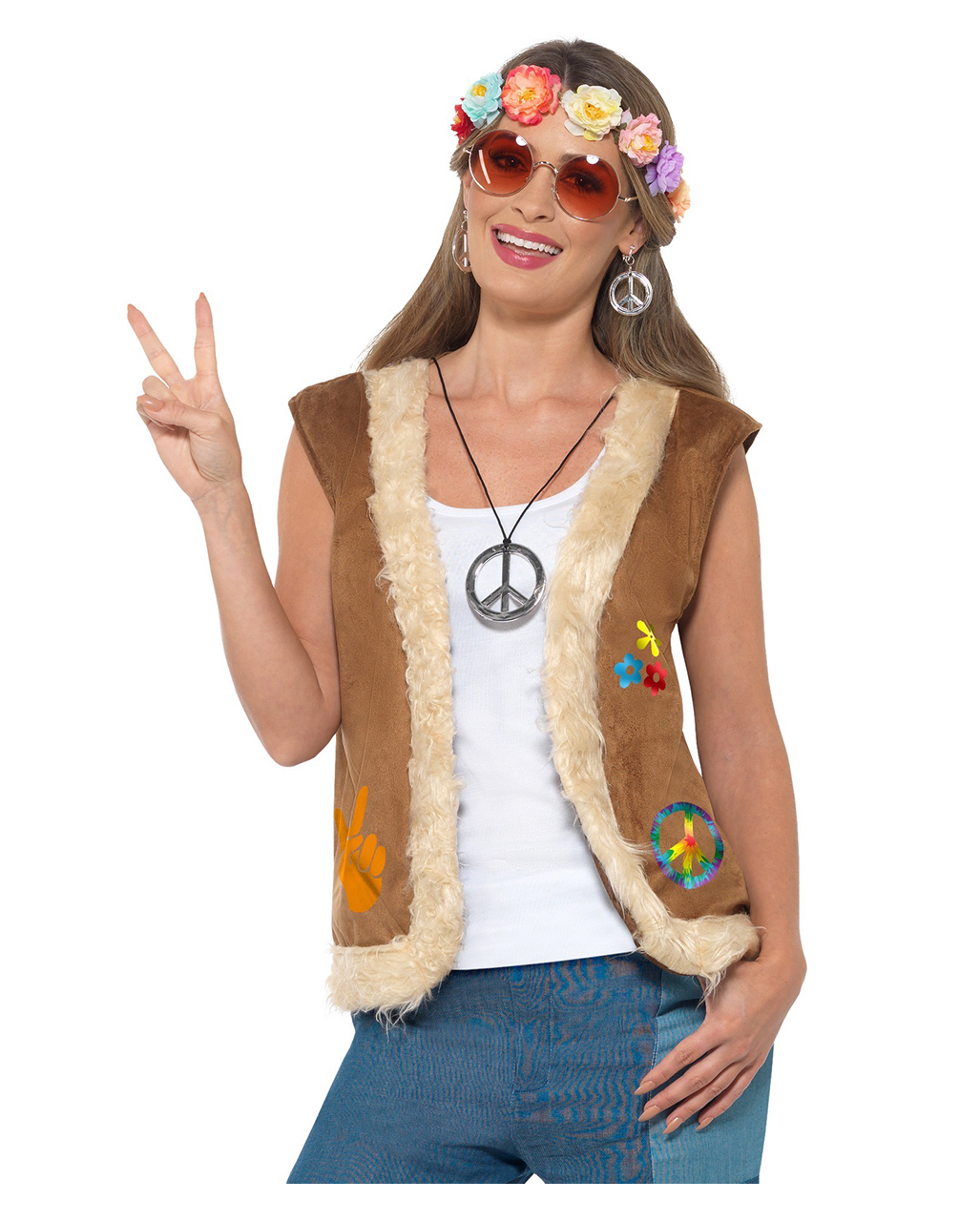 Peace Groovy Fur Hippie Open Front Faux Fur Vest Halloween Costume Adult Men 