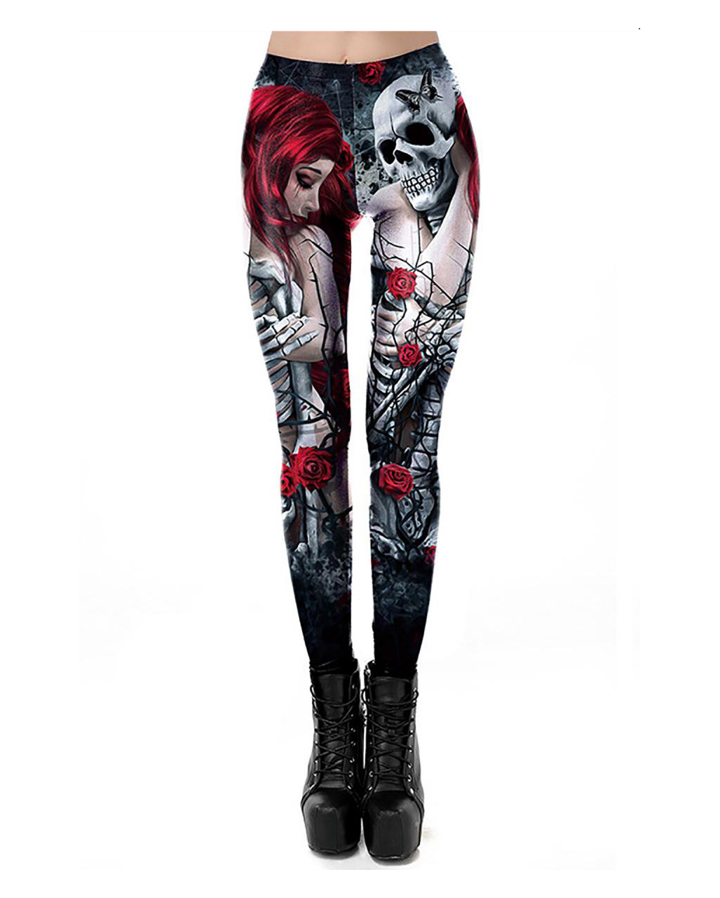 Black Punk Leggings with Skull Print