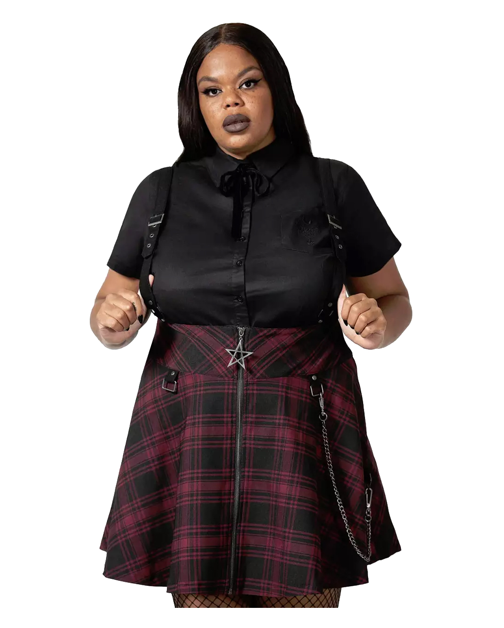 Checkered skirt with suspenders best sale