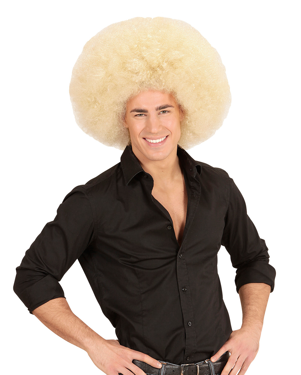 Adults Halloween Wig Blond Long Afro Latex Witch Curly Super Model Fancy Dress