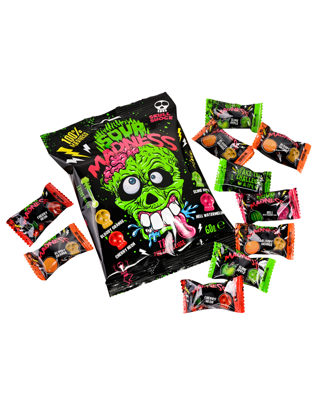 Sour Madness Totenkopf Bonbon Mix 60g Für Halloween Horror 