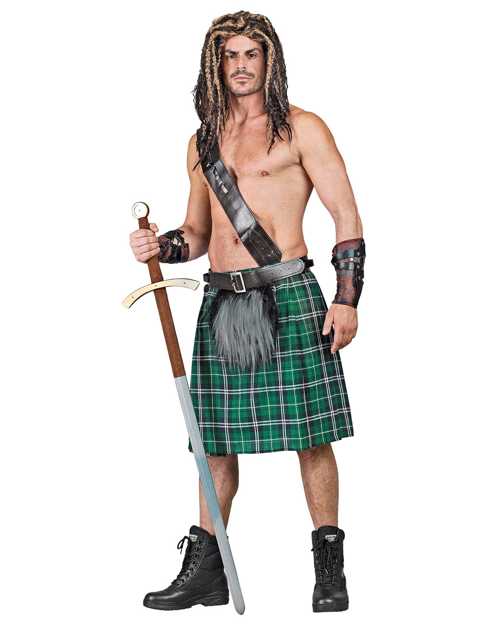 W WIDMANN MILANO Schottenrock Für Herren – Kilt Mit Felltasche, Grün, Größe S-XL, Klettverschluss