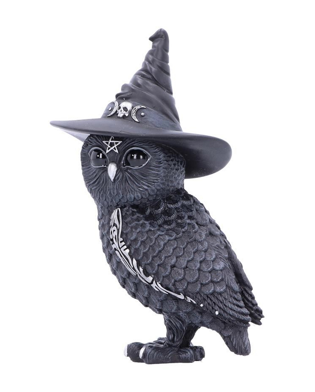 New 8.5"Simply Fall Black Glitter Owl Halloween Ornament w/ Witch Hat & Broom 