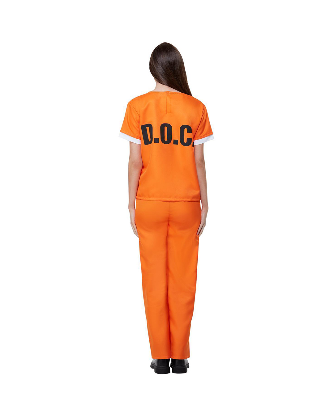 Womens Orange Prisoner Convict Costume Handcuff S XXL Ladies Inmate Fancy Dress 