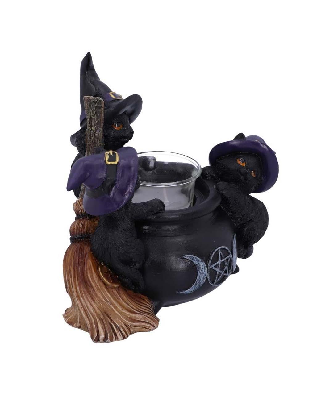 Witch Cats With Witch Cauldron Tea Light Holder 12,5cm ★