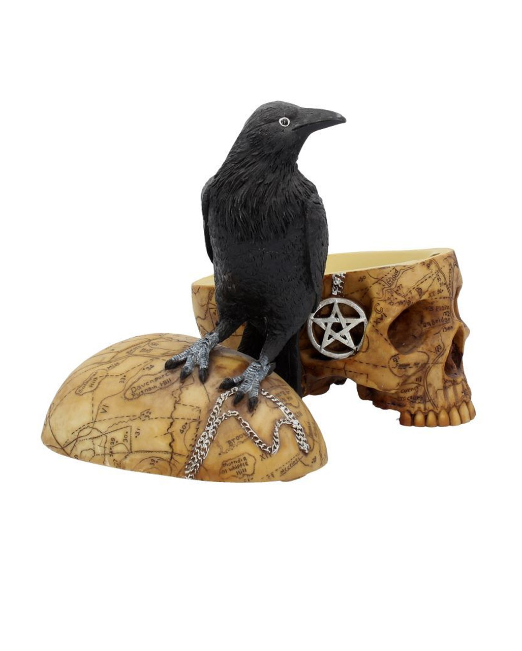 Totenschädel mit Rabe Figur Skull Gothic Halloween Horror Dekoration DOD351 